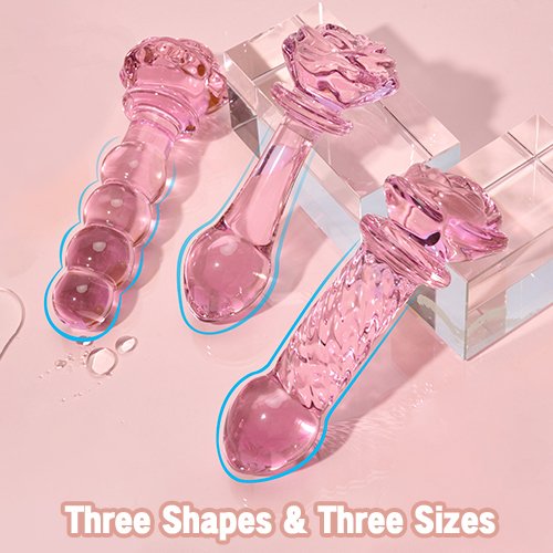 lovesvibe 3 teiliges rosa glasdildo set rosa kristall butt plug perlen dildo für erwachsene anal training