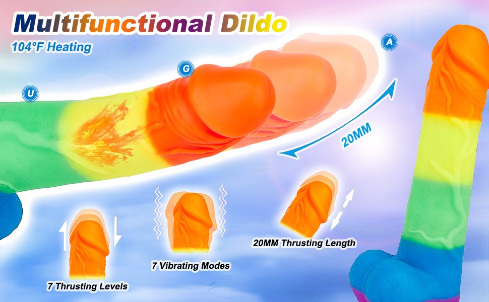 lovesvibe 7 vibration schiebend regenbogen dildo mit 360° rotationsheizung für lesbische paare 21cm