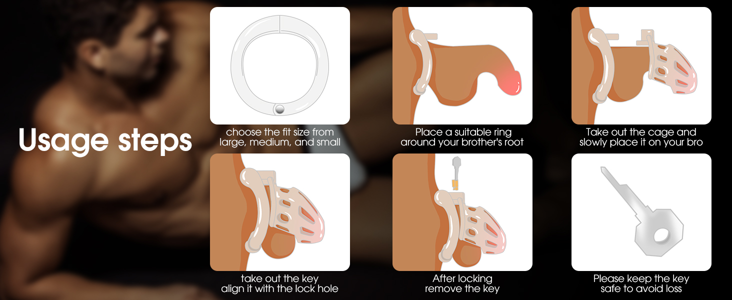 männlicher peniskäfig mit 4 aktiven ringen & 2 schlüsseln für männliche penisübungen & abstinenz