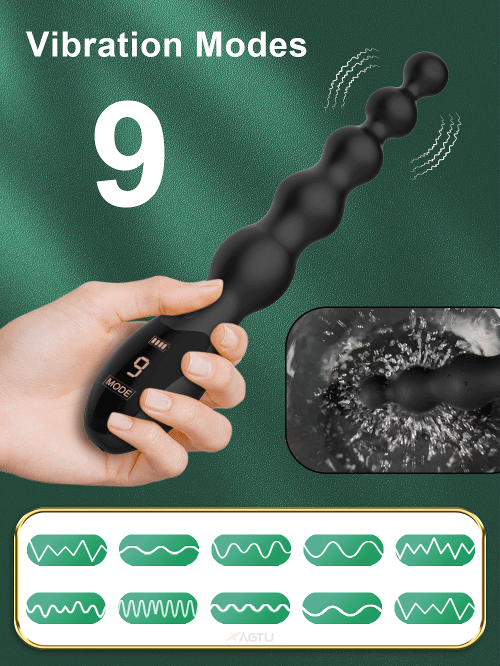 lovesvibe 9 vibrationsmodi medizinische silikon vibrierende analkette analdildo mit led bildschirm